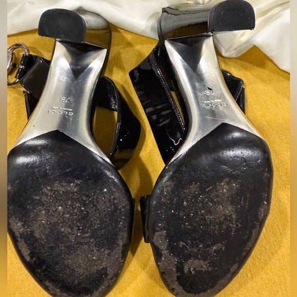 Gucci Buckle Sandals Black Patent Leather  Ankle Strap Heels - Picture 5 of 8